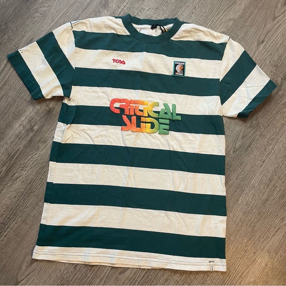 CRITICAL SLIDE Dream Team Tee Green & White Stripe Stripe Graphic T-Shirt